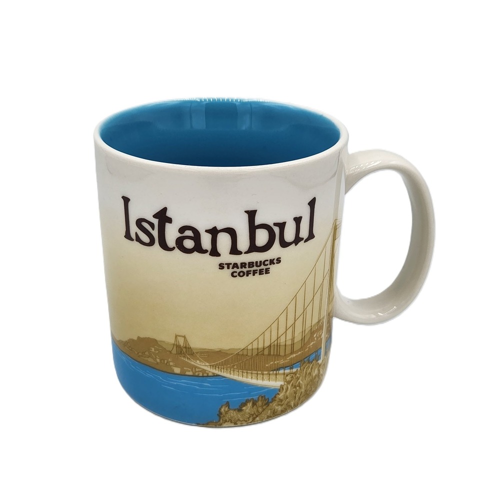 Starbucks Istanbul Turkey Mug 16oz Blue Tan Global Icon Series 2013 Bridge